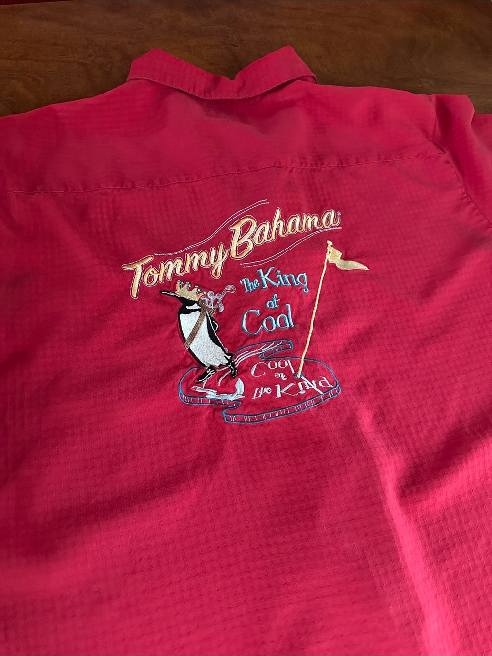 Vintage Tommy Bahama 100% Silk Camp Shirt Red Embroidered Back Sz L King of Cool